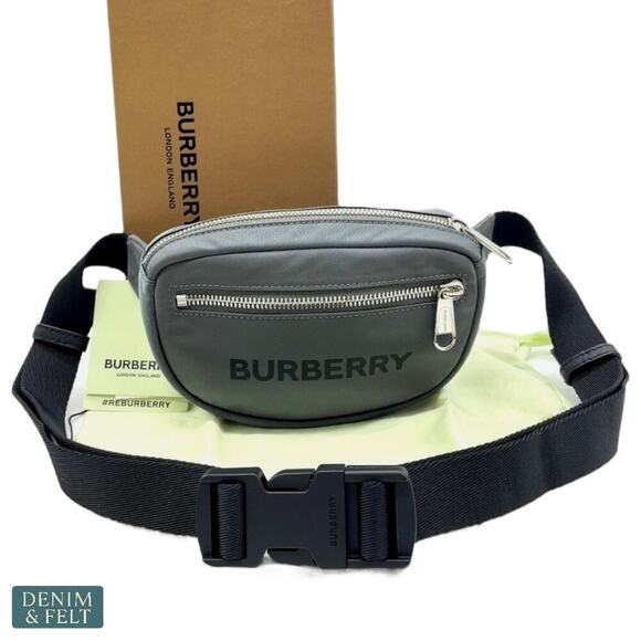 Burberry Grey Logo Belt Bag Nylon Crossbody Waist Pack with Dust Bag & Box